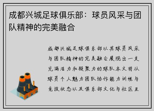 成都兴城足球俱乐部：球员风采与团队精神的完美融合